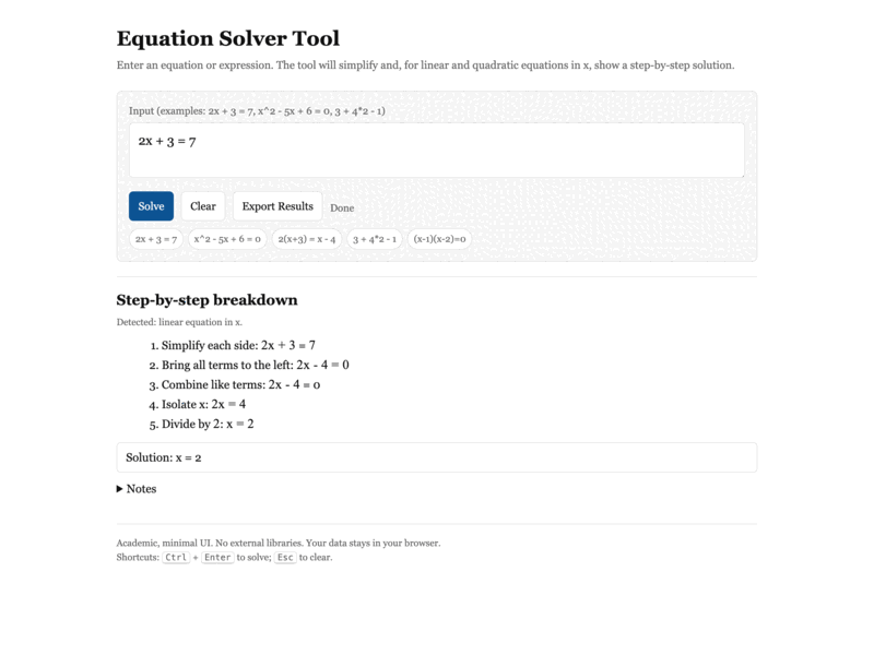 Equation Solver Tool