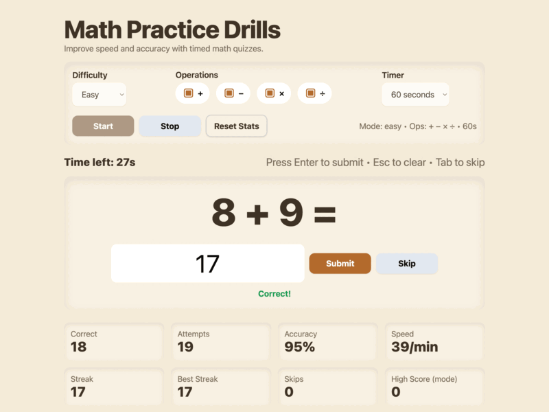 Math Practice Drills